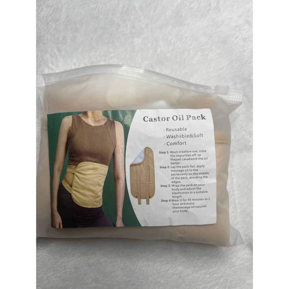 Castor Oil Pack Wrap Reusable Washable Soft Adjustable Elastic Straps Tan WJ-04
